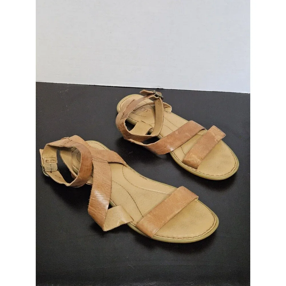 Sz 9 - Born Leah Brown Leather Ankle Strap Shoe Sandals Womens